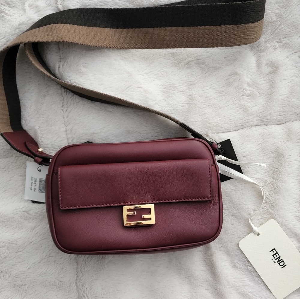 Fendi Burgundy Leather Baguette Camera Bag